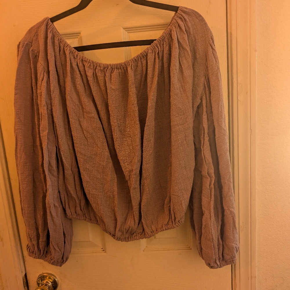 Olivaceous Brown Off Shoulder Boho   Long Sleeve Top